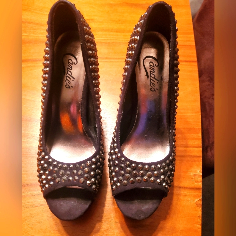 Candies Black Studded Heels Size 7